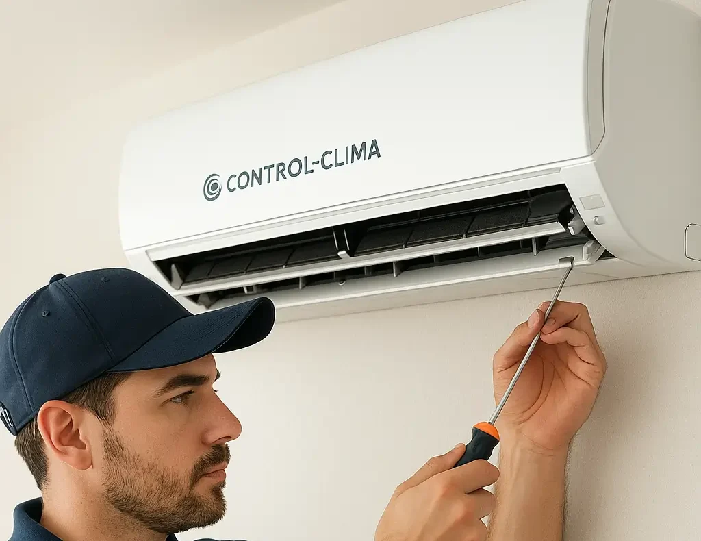 Tecnico specializzato durante l'installazione di un climatizzatore a Parma